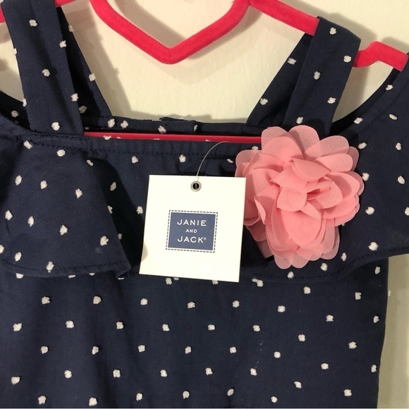 NEW WITH TAG Janie and Jack Navy Dot Off-The-Shoulder Jumpsuit Size 12-18 Months - Picture 6 of 7